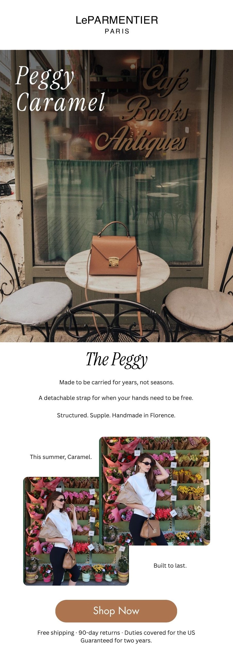 Discover the Peggy bag, made to be carried for years, not seasons. Structured. Supple. Handmade in Florence. Shop Now.