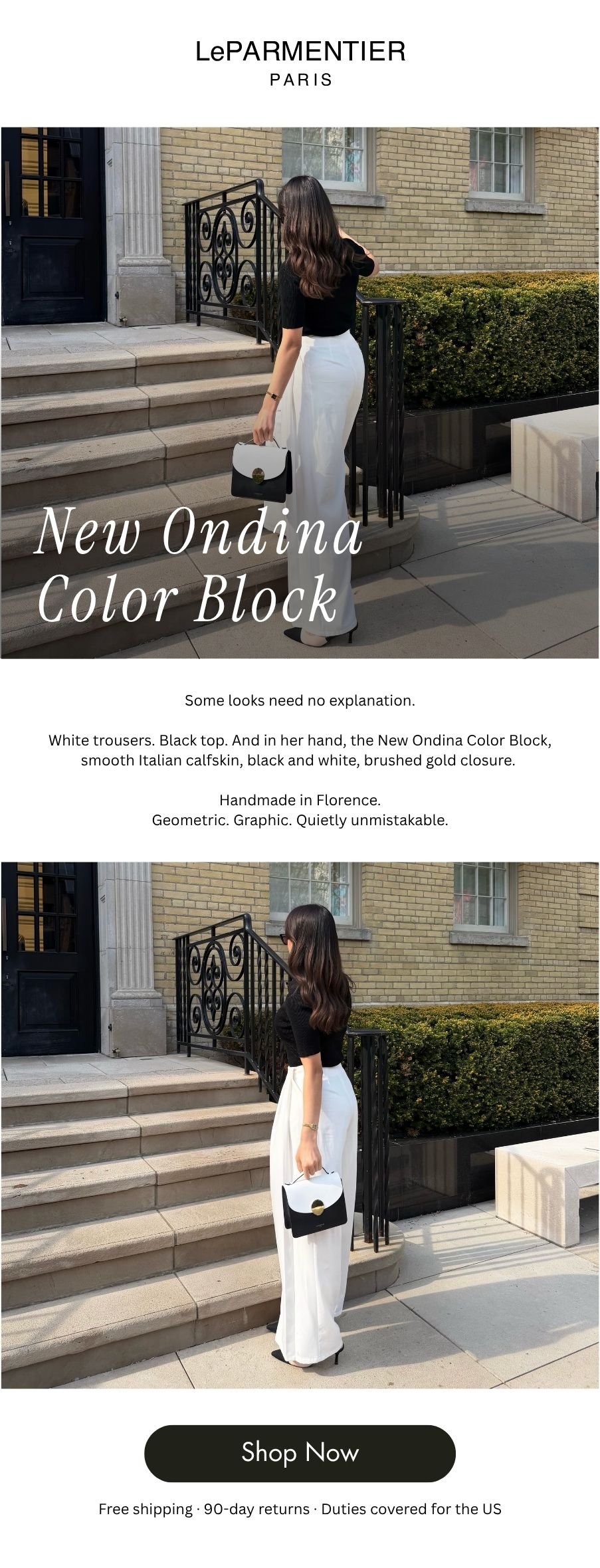 Discover the New Ondina Color Block: Handmade in Florence. Geometric. Graphic. Quietly unmistakable. Shop Now