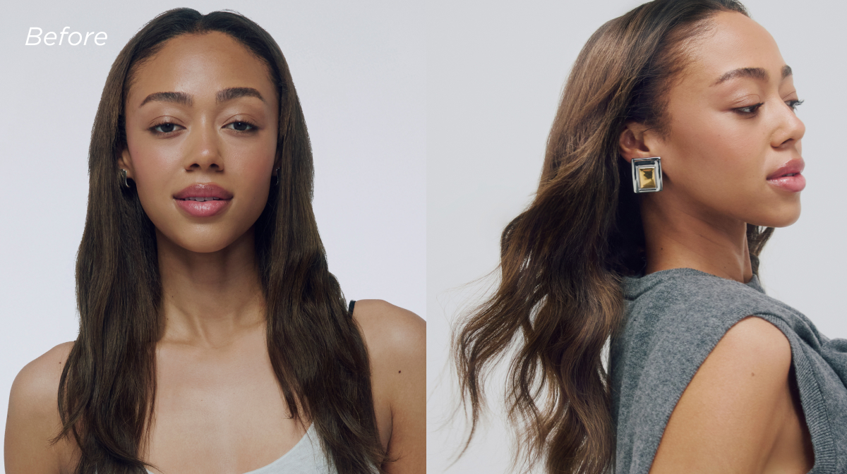 Before and after of model hairstyle using Singlepass Curl X