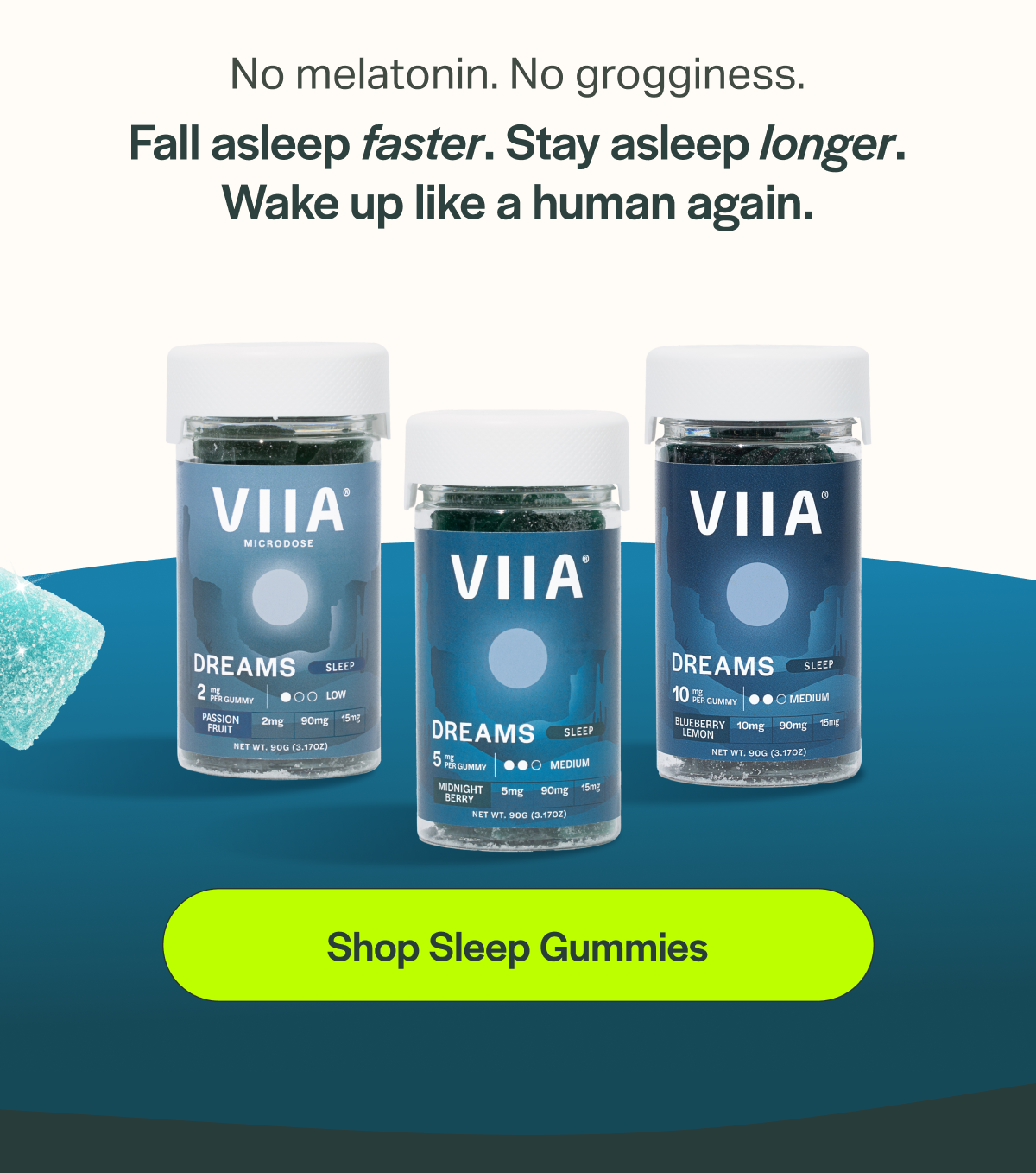 No melatonin. No grogginess. Fall asleep faster. Stay asleep longer. Wake up like a human again. [Shop Sleep Gummies]