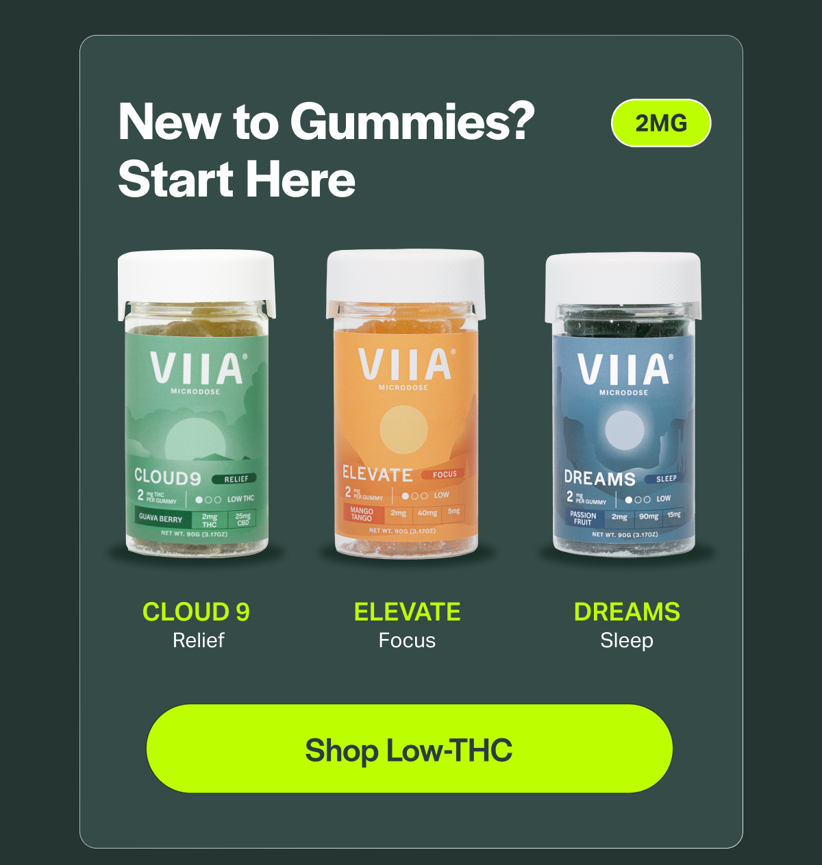 New to Gummies? Start Here 2MG CLOUD 9 Relief ELEVATE Focus DREAMS Sleep [Shop Low-THC]