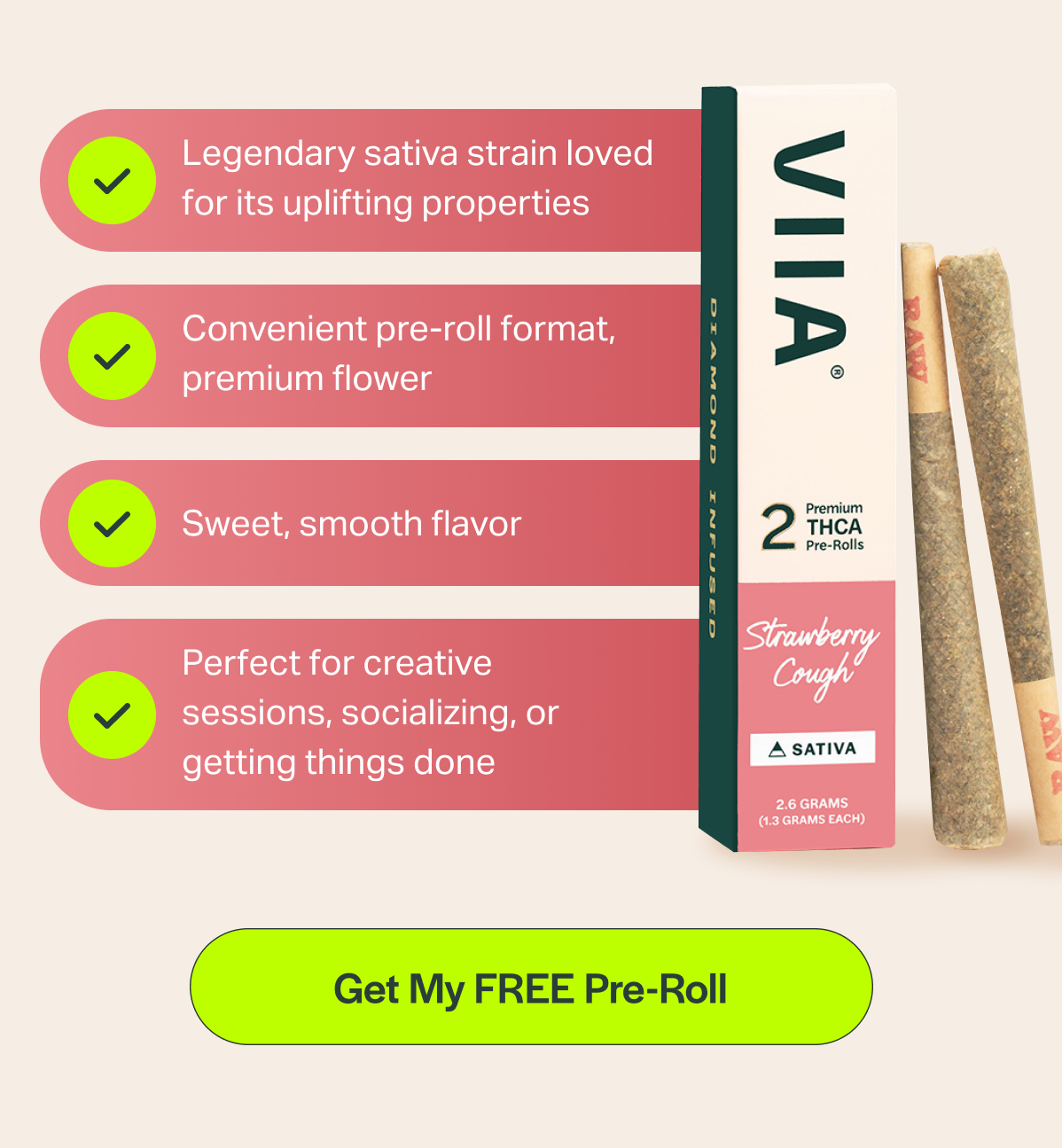 ✓ Legendary sativa strain loved for its uplifting properties ✓ Convenient pre-roll format, premium flower ✓ Sweet, smooth flavor ✓ Perfect for creative sessions, socializing, or getting things done [Get My FREE Pre-Roll]