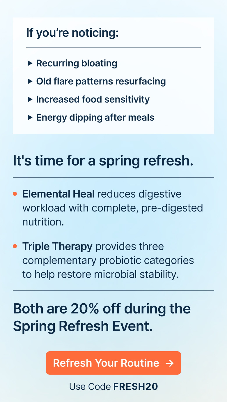 If you’re noticing: Recurring bloating. Increased food sensitivity. Old flare patterns resurfacing. Energy dipping after meals.