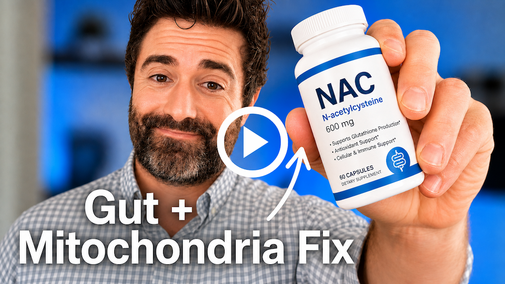 Video still from podcast titled, " NAC Makes Antimicrobials Work Better for SIBO" with link to watch on YouTube