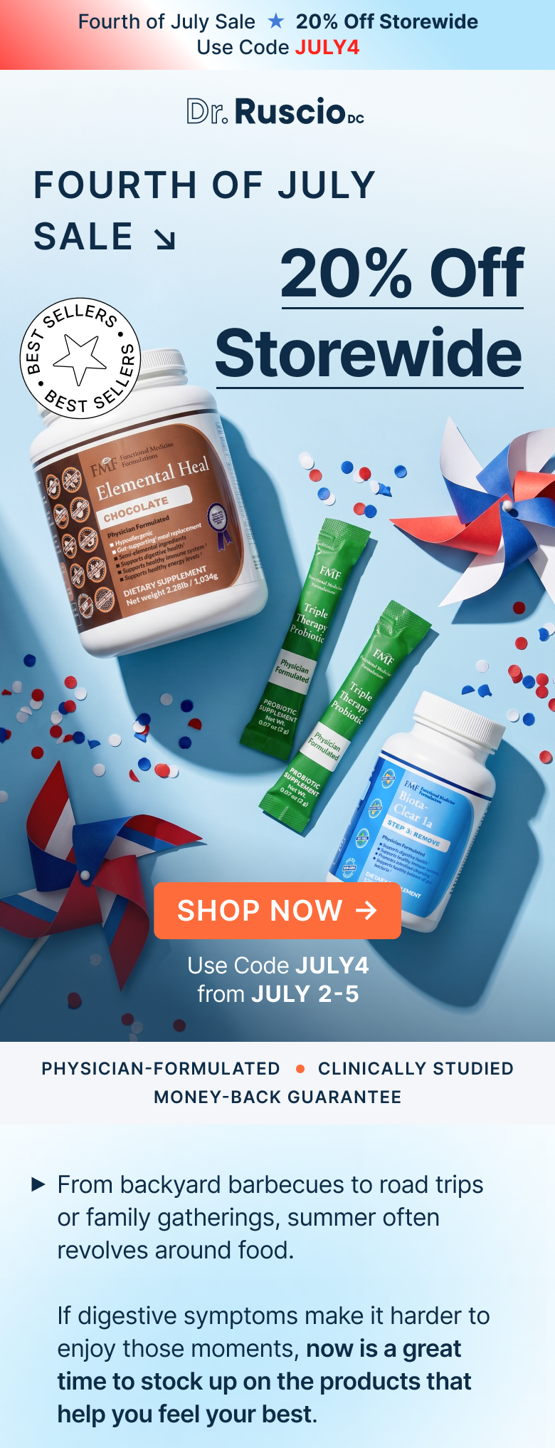 Fourth of July Sale. 20% Off Storewide