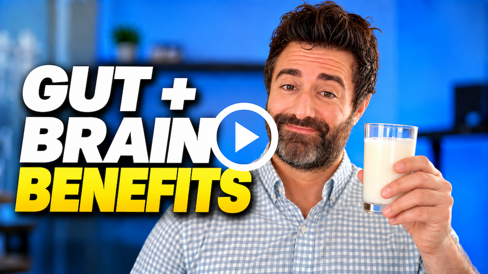 Video still from podcast titled, "This Is What Kefir Does to Your Gut & Brain" with link to watch on YouTube