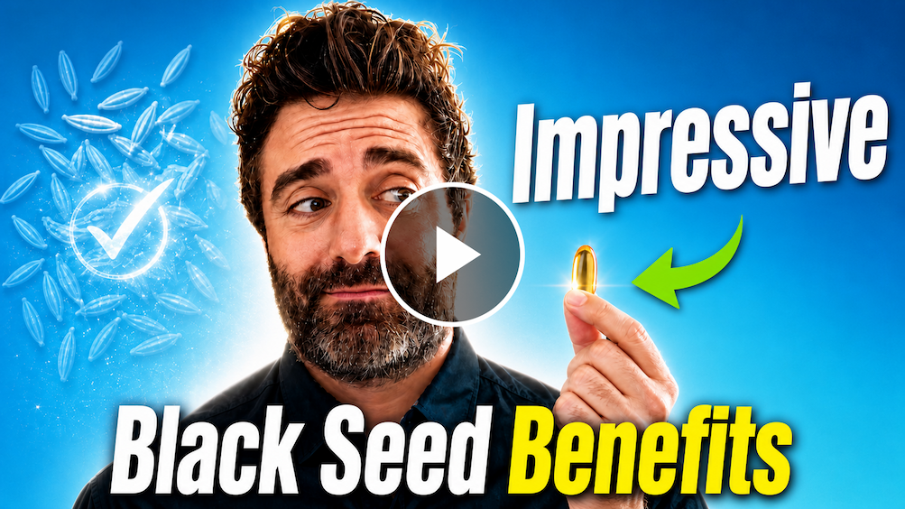 Video still from podcast titled, "Black Cumin Seed Oil - Numerous Benefits, One Serious Risk " with link to watch on YouTube