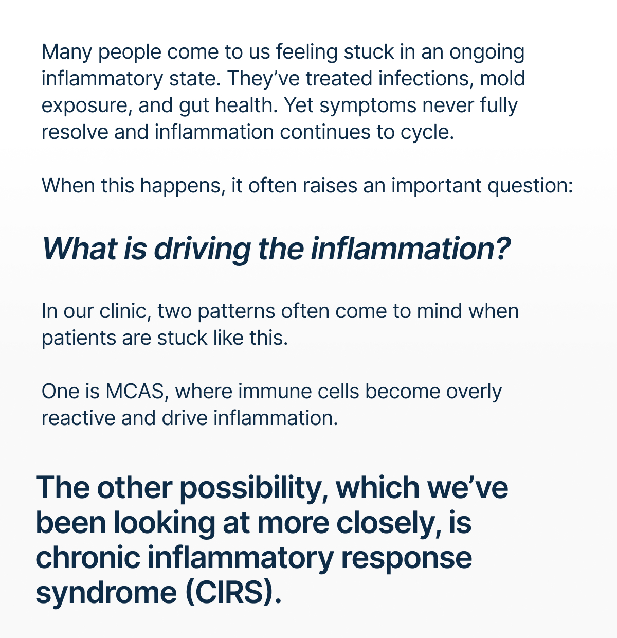 Many people come to us feeling stuck in an ongoing inflammatory state. They’ve treated infections, mold exposure, and gut health. Yet symptoms never fully resolve and inflammation continues to cycle.