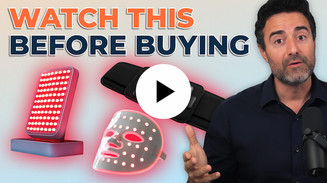 Video still from podcast titled, "Best Red Light Therapy Devices" with link to watch on YouTube