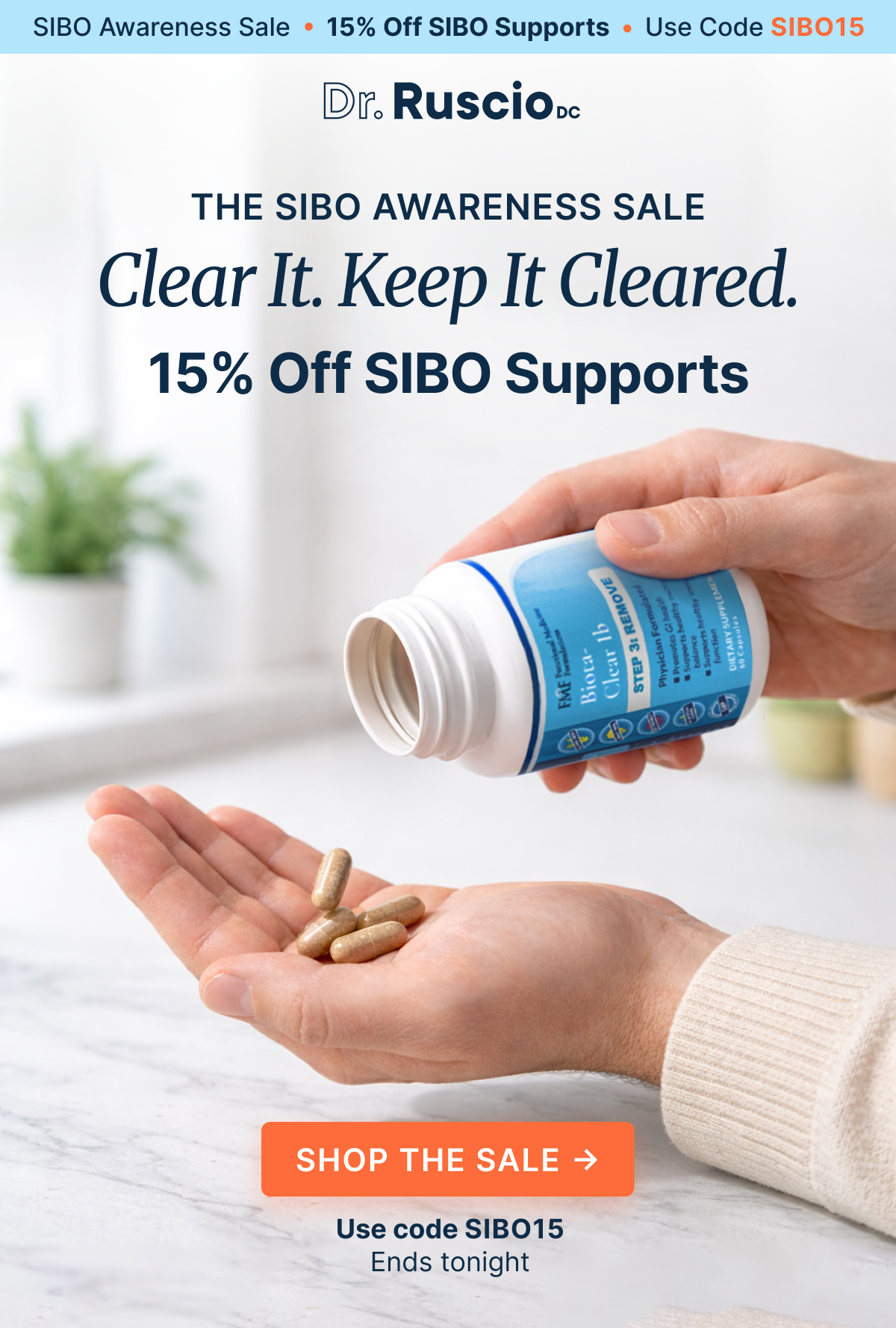 The SIBO Awareness Sale. Clear it. Keep It Cleared. 15% Off SIBO Supports