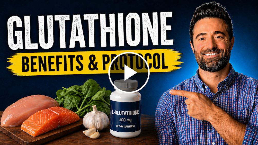 Video still from podcast titled, "The Power of Glutathione: Benefits + How to Boost It" with link to watch on YouTube