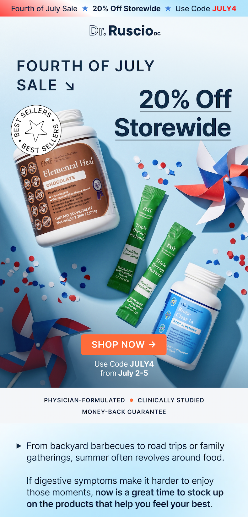 Fourth of July Sale. 20% Off Storewide