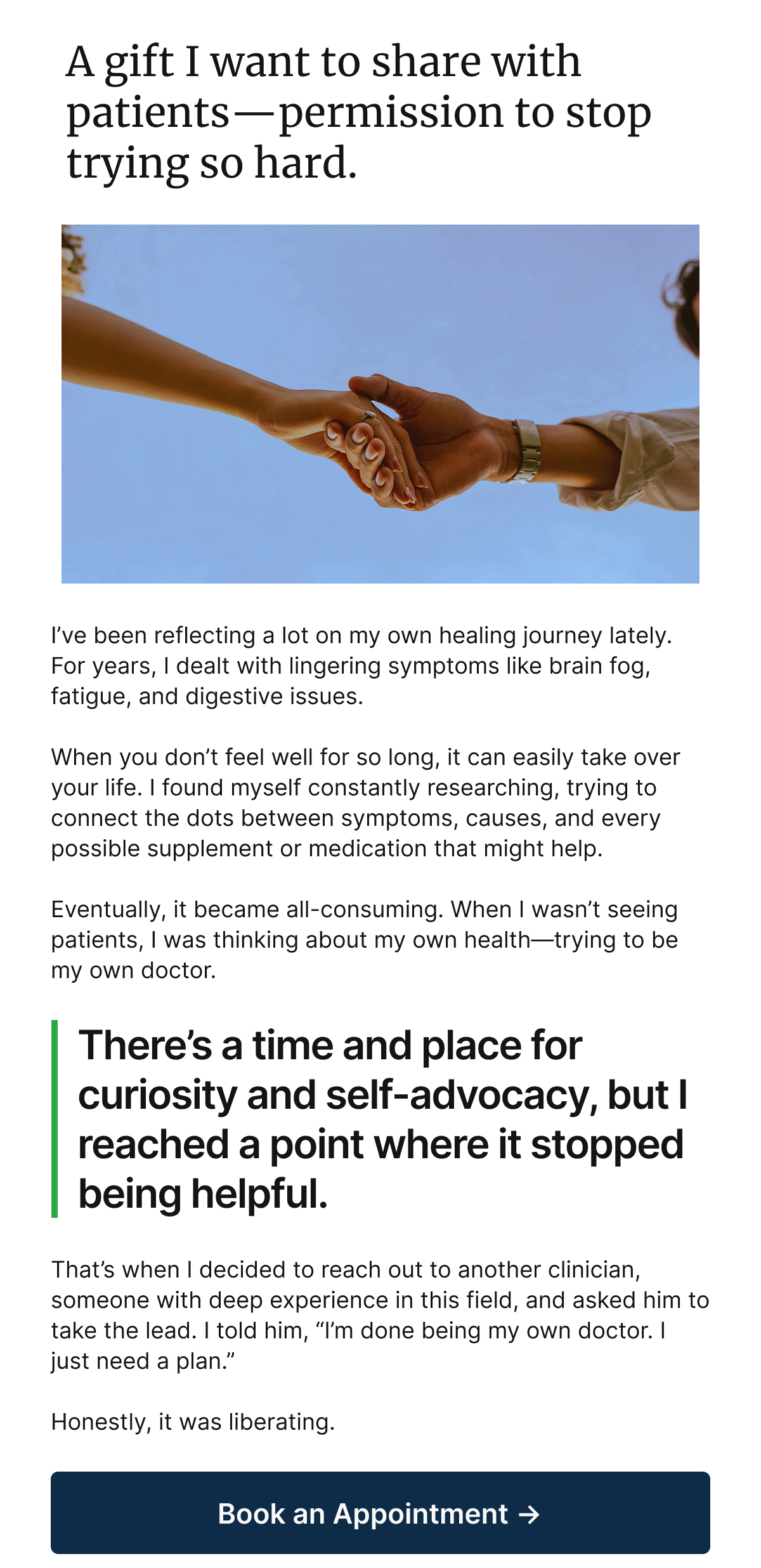 A gift I want to share with patients—permission to stop trying so hard.