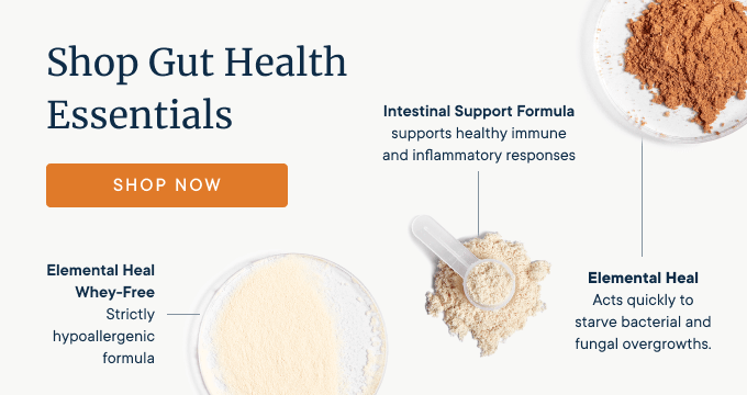 Promo banner for Dr. Ruscio's Gut Health Essentials - Elemental Heal, Intestinal Support Formula and Elemental Heal Whey-Free