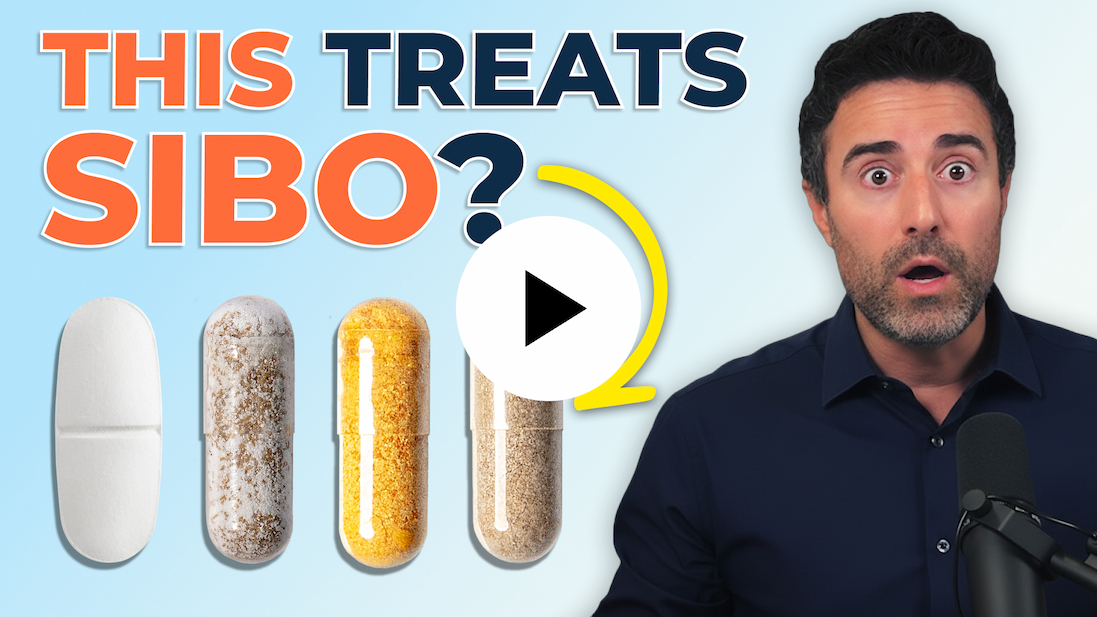 Video still from podcast titled, "Top 5 NEW SIBO Treatment Facts You Need To Know in 2025" with link to watch on YouTube