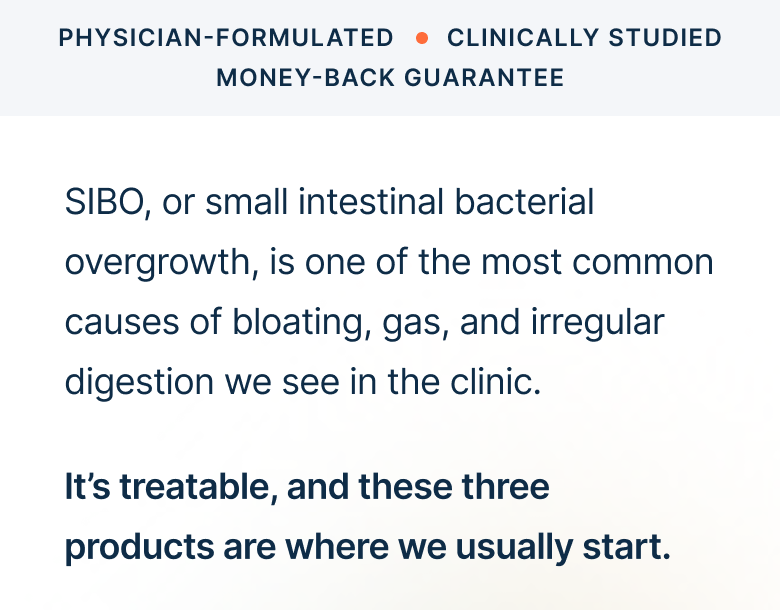 SIBO, or small intestinal bacterial overgrowth, is one of the most common causes of bloating, gas, and irregular digestion we see in the clinic.