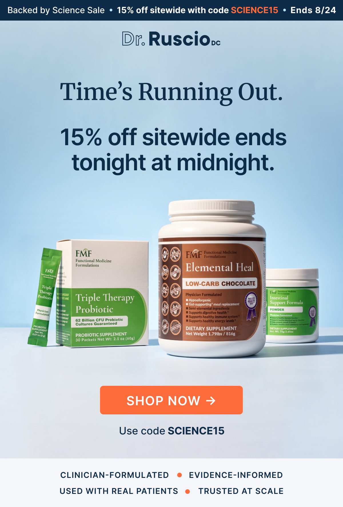 Time’s Running Out. 15% off sitewide ends tonight at midnight.