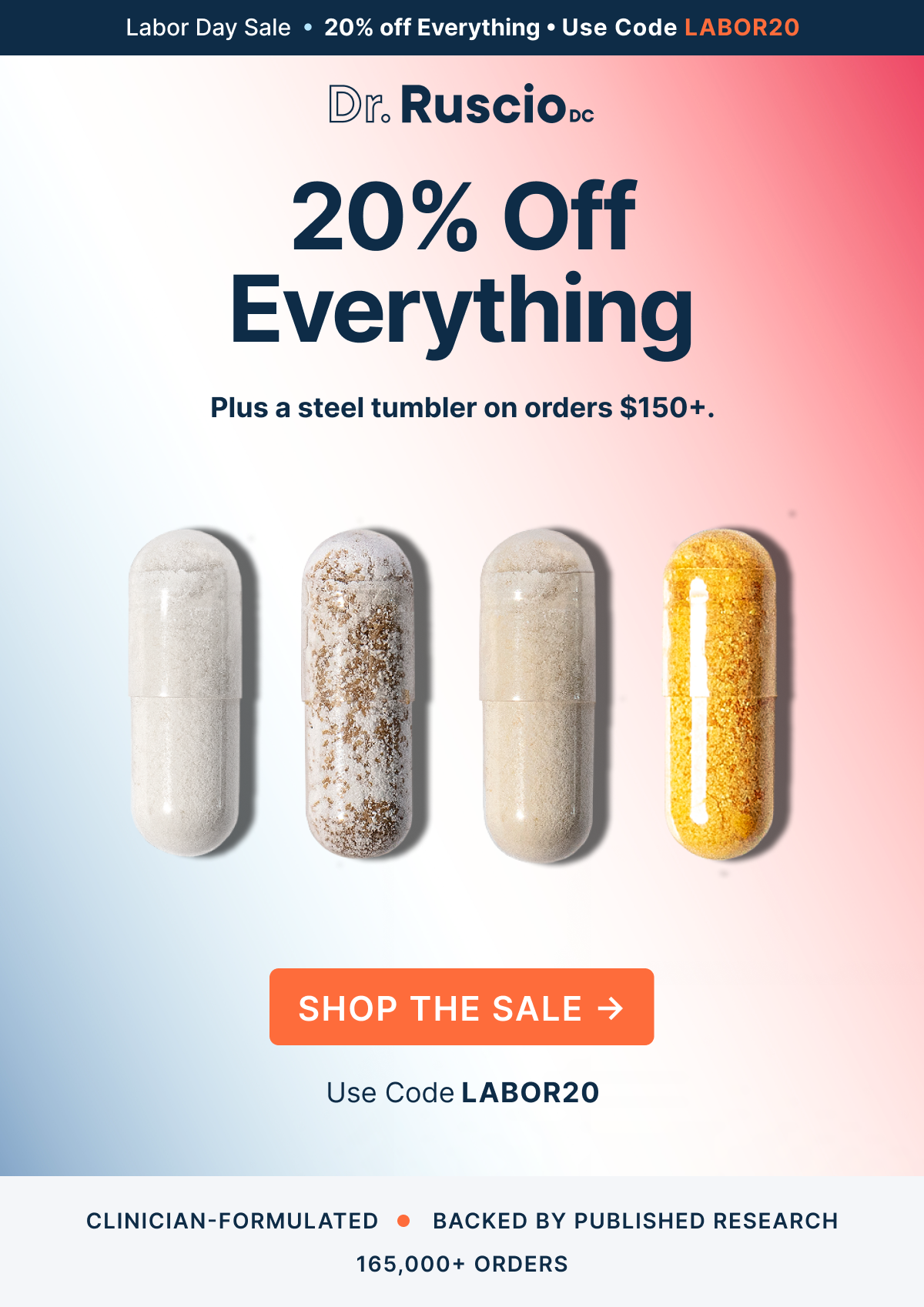 20% Off Everything. Plus a steel tumbler on orders $150+.