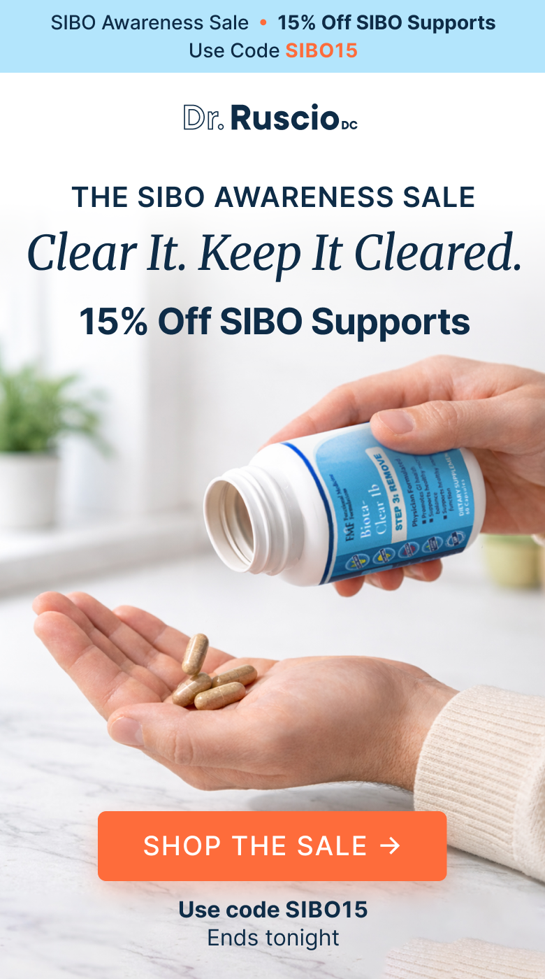 The SIBO Awareness Sale. Clear it. Keep It Cleared. 15% Off SIBO Supports