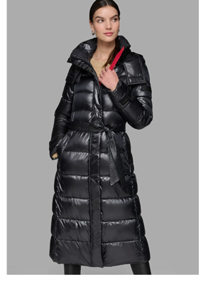 CONTRAST MAXI BELTED LONG PUFFER