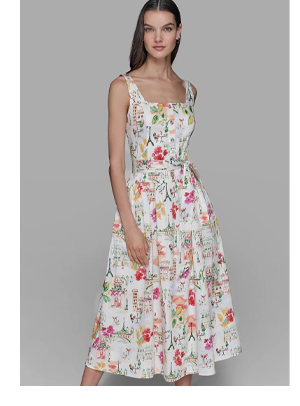 SLEEVELESS PRINTED FIT & FLARE DRESS