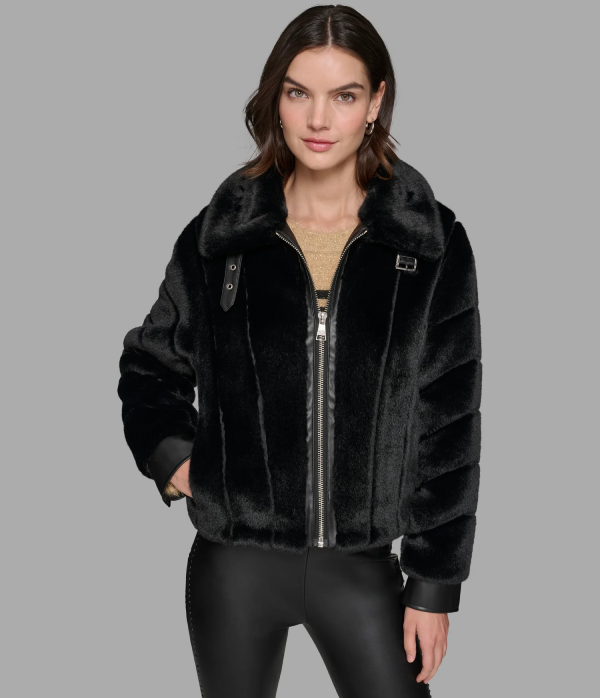 CHANNEL FAUX MINK AND PU BOMBER