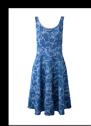 SLEEVELESS BOW JACQUARD DENIM DRESS