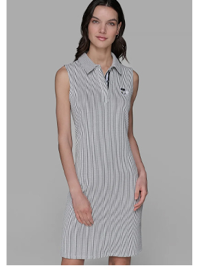 SLEEVELESS SEERSUCKER POLO DRESS
