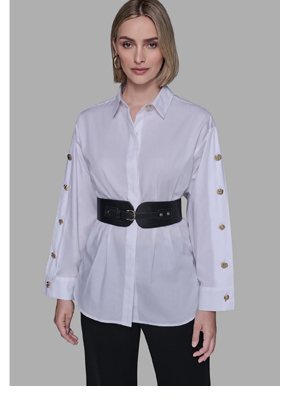 BELTED POPLIN SHIRT
