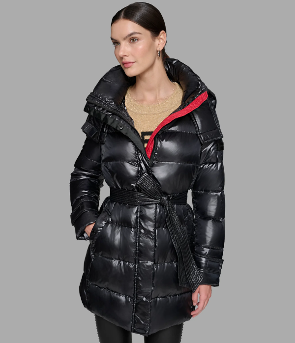 CONTRAST BELTED SHORT PUFFER