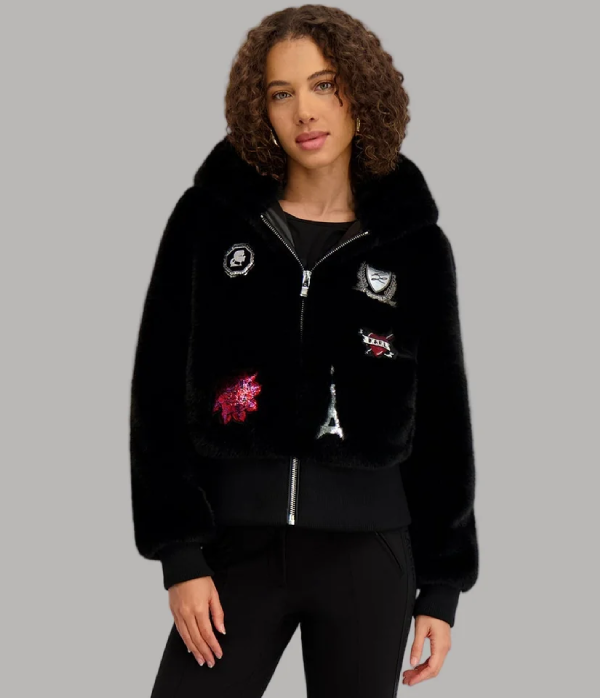 FAUX FUR PATCH BOMBER