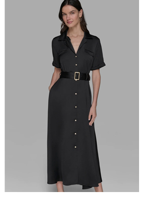 BELTED MAXI SHIRT DRESS
