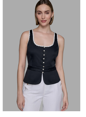 SLEEVELESS SCALLOPED EDGE WOVEN TANK