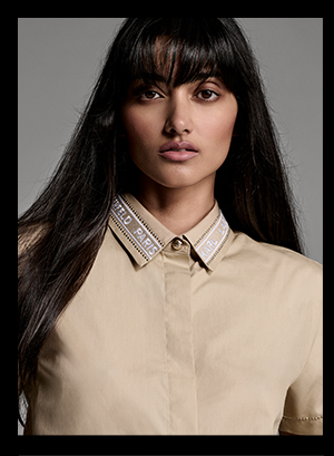 SHORT SLEEVE POPLIN SHIRT WITH EMBELLISHED TRIM