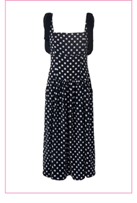 BOW STRAP POLKA DOT MIDI DRESS