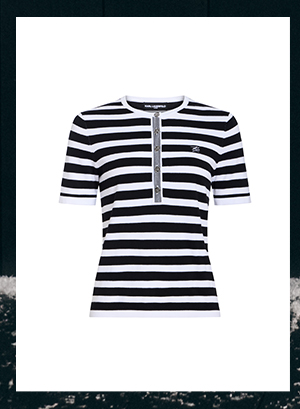 SHORT SLEEVE HENLEY STRIPED SWEATER