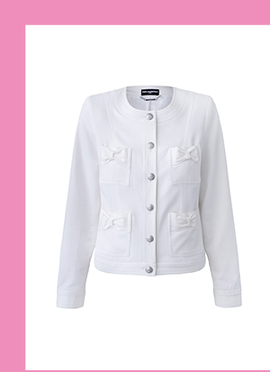 COLLARLESS JACKET WITH BOWS