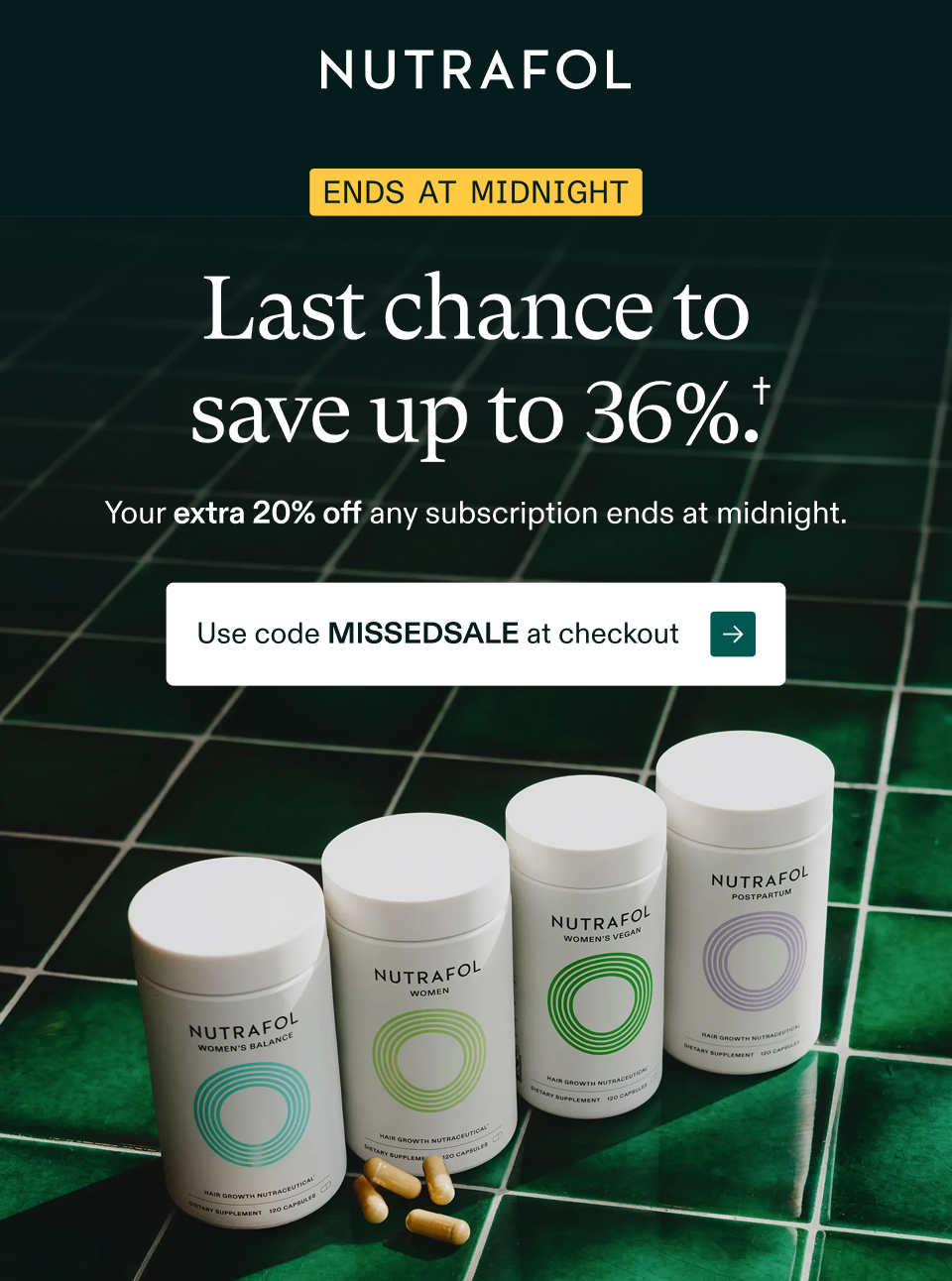 ENDS AT MIDNIGHT  Last chance to save up to 36%.†  Your extra 20% off any subscription ends at midnight.  Use code MISSEDSALE at checkout →