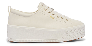 A side view of the Skyler Leather Platform Lace-Up in egret/champagne.