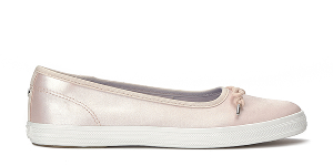 A profile view of the Maisie Ballet Satin Slip-On in blush.