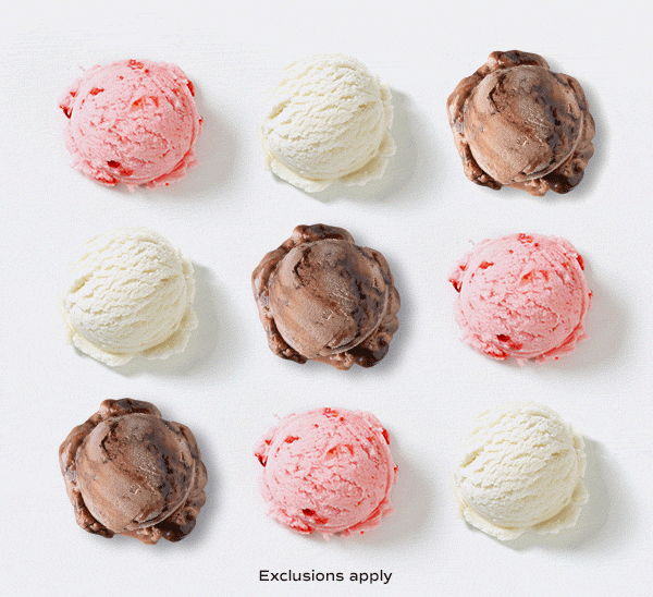 A three-by-three grid of scoops of ice cream. One at a time, an ice cream scoop image flips to a Keds sneaker.