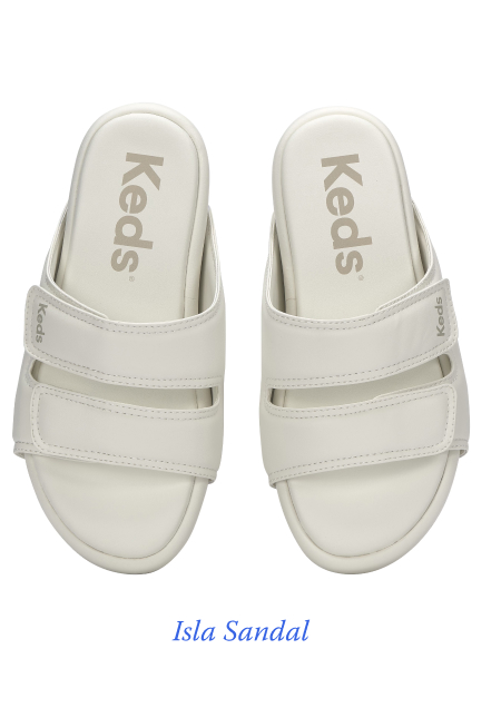 A top-down view of the Isla Sandals in white. Shop Now.