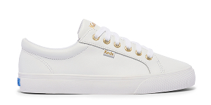 A side view of the Jump Kick Leather Lace-Up in white.