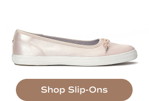 A profile view of the Maisie Ballet Satin Slip-On in blush. Shop Slip-Ons.