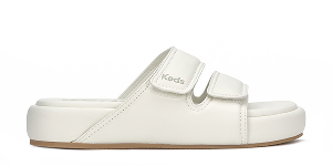 A side view of the Isla Sandal in snow white. 