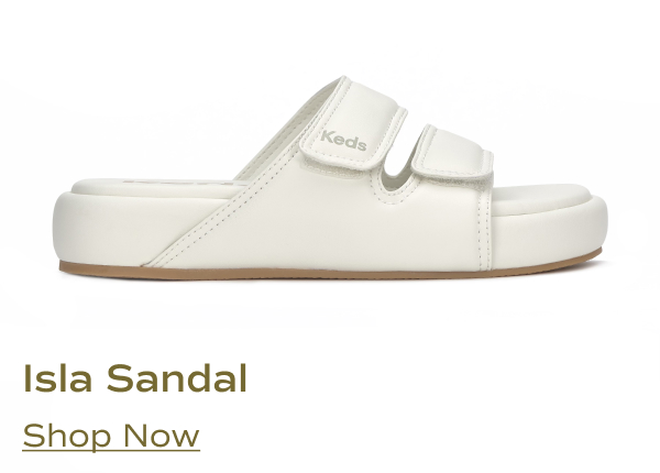 A side view of the Isla Sandal in snow white. Shop Now.