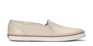A side view of the Keds Champion Leather Foxing Stripe Slip-On in blush.