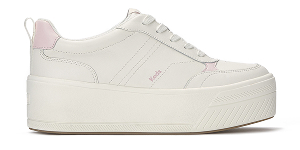 A side view of the Skyler II Leather Lace-Up in snow white/light pink.