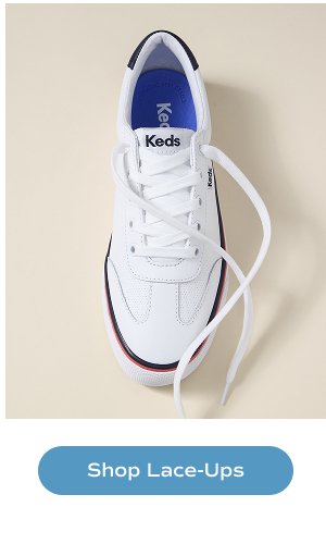 A top-down view of the Keds Jump Kick T-Toe Perforated Leather Lace-Up in white/navy/red. Shop Lace-Ups.