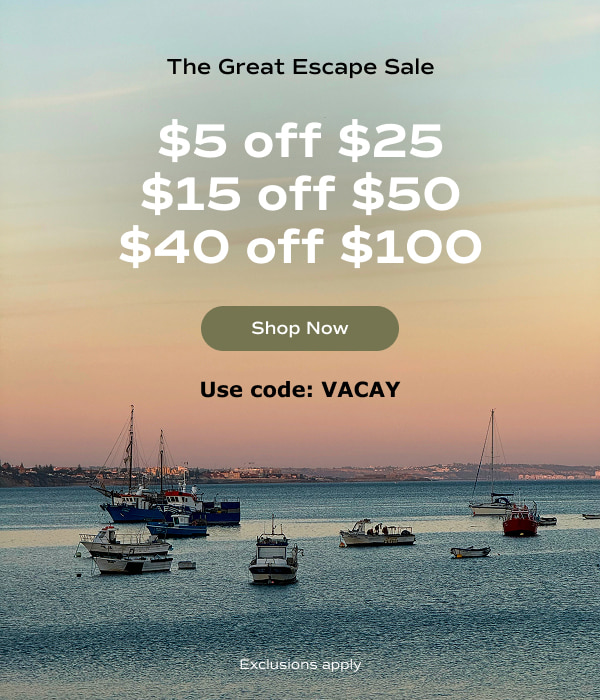 A beautiful sea-at-sunset horizon, several small motorboats and sailboats are in the water. The great escape sale, Get $5 off $25, $15 off $50, or $40 off $100 with code VACAY. Exclusions apply. Shop now.